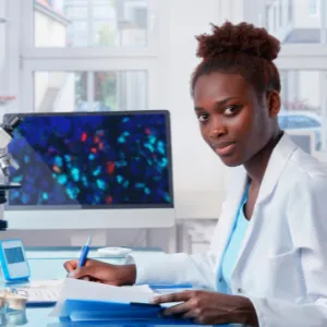 smiling woman on laptop